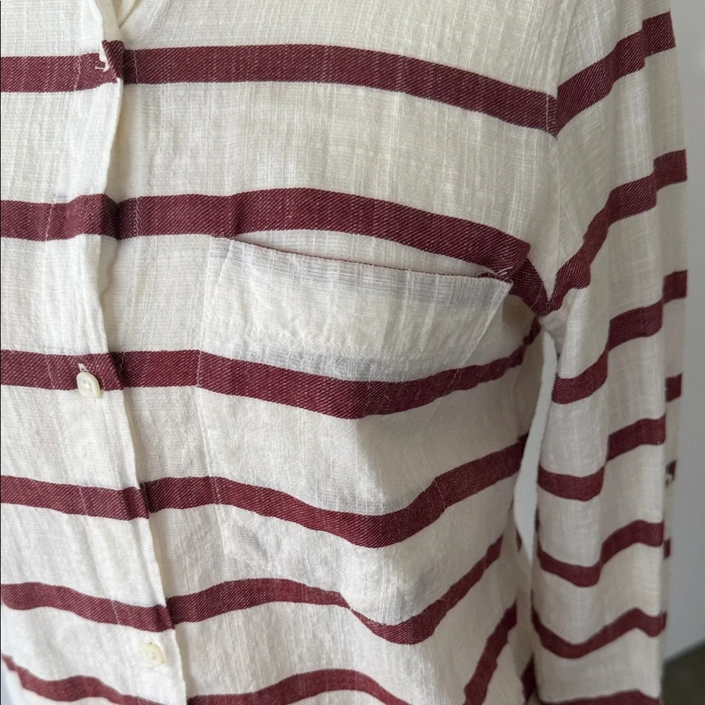 Zara White and Red Striped Button Down Shirt - Picture 4 of 5